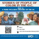 "Stories of People of Color in the O.C." above a mural painting of various workers of color
