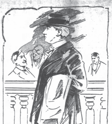 Newspaper image of a man with coat over his arm