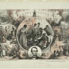 Image from 1865 depicting Black families in a variety of scenes from before and after the Civil War. The image shows what formerly enslaved persons endured during slavery and what they wanted to be free. 